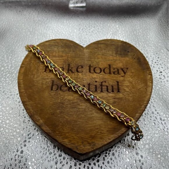 Multi Gem Vintage Gold Tone Bracelet Jewelry - Picture 1 of 2